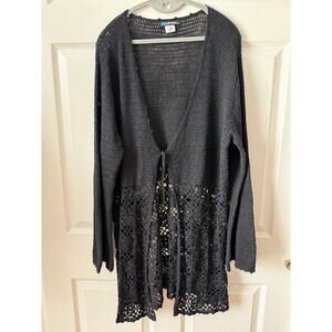 Coolwear USA Black Crochet Tie Front Cardigan Womens Size 1X Boho Goth Witchy
